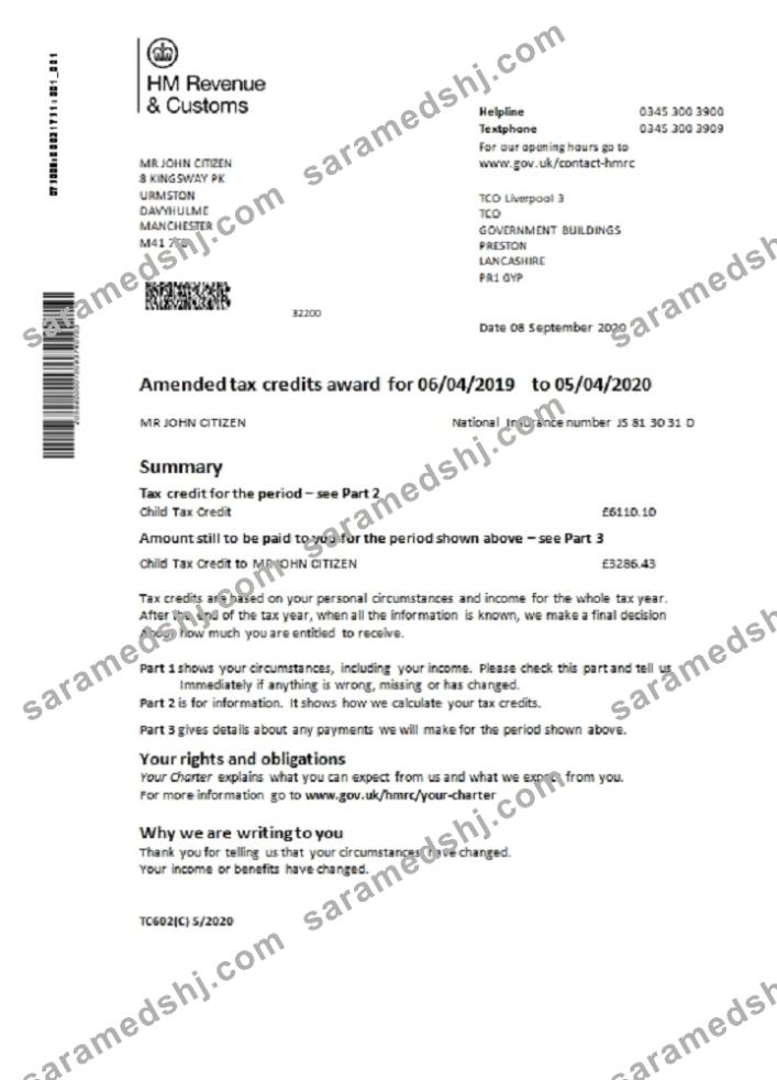 HM Revenue & Customs bank statement template, Word and PDF format